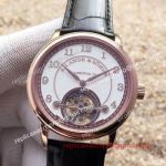 Replica A.Lange Sohne 1815 Tourbillon Watch Rose Gold Case White Dial Black Leather Strap 